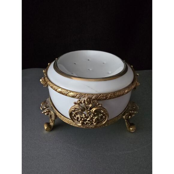 Vintage Globe 24K Gold Plated Filigree Ornate Cherub Porcelain - Picture 2 of 6